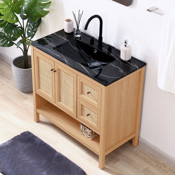 Jasper Rattan Modern Coastal 2-Shelf Bath Vanity Cabinet Only (Sink Basin Not Included)
